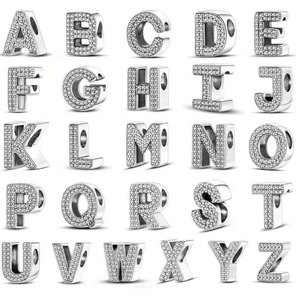 26pcs Silver-Plated English Alphabet Charm Beads, Elegant Fashion Jewelry For Bracelet Necklace, Birthday Gift For Mom, Women, Family
