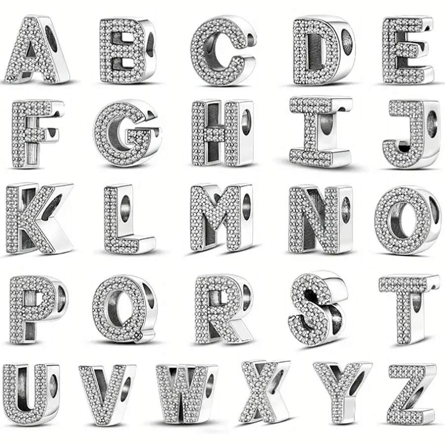 26pcs Silver-Plated English Alphabet Charm Beads, Elegant Fashion Jewelry For Bracelet Necklace, Birthday Gift For Mom, Women, Family