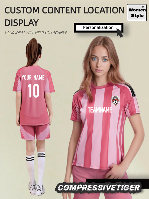 Set di allenamento Miami a colori Miami traspirante in jersey per donna: nome e numero personalizzabili, maglia e pantaloncini da calcio femminili, assorbimento dell'umidità, regalo per lei