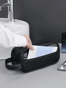 男士PU皮洗漱包，旅行商务便携化妆包，大容量多口袋设计，手提式PU皮洗漱包，钱包收纳包，圣诞礼物，复古男士礼物，圣诞包，男士礼品包 - 彩色 - 查看 8