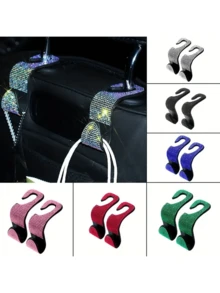 闪亮水钻汽车后座头枕挂钩 - 时尚车载钱包包挂件，配有可调节肩带 - 男女皆宜的奢华汽车内饰配件，完美适用于手提包、钱包和购物袋