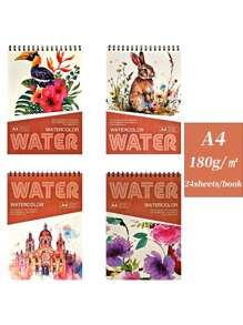 1 كتاب ألوان مائية سميك مربوط بحلقة علوية مقاس 11.6x8.27 بوصة/8.3x5.7 بوصة، 24 ورقة لكل كتاب (88 رطل/180 جم) مقاس A4/A5 ، كتب ألوان مائية سميكة خاصة بالطلاب المبتدئين، كتب رسم بالألوان المائية للرسم اليدوي، كتب رسم للطلاب، ورق رسم وكتابة فني، لوازم مدرسية، عودة إلى المدرسة