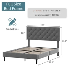 Twin/ Full/ Queen/ King Bed Frame, Upholstered Platform Bed Frame With Headboard, Solid Wood Slats, No Box Spring Needed, Noise-Free, Easy Assembly, White/ Grey/ Dark Grey/ Pink/ Blue - Xám - Xem 7
