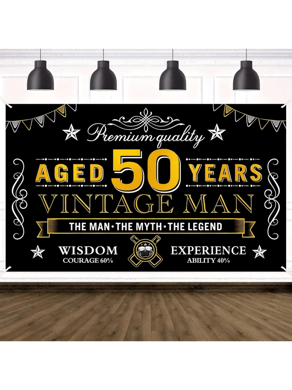 1pc Happy 50th Birthday Banner Decoration For Men, Vintage Black Gold 50th Birthday Background Sign Party Supplies, 50th Birthday Party Photo Backdrop Poster