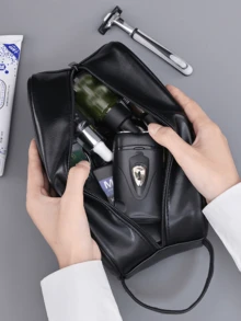 男士PU皮洗漱包，旅行商务便携化妆包，大容量多口袋设计，手提式PU皮洗漱包，钱包收纳包，圣诞礼物，复古男士礼物，圣诞包，男士礼品包 - 彩色 - 查看 2