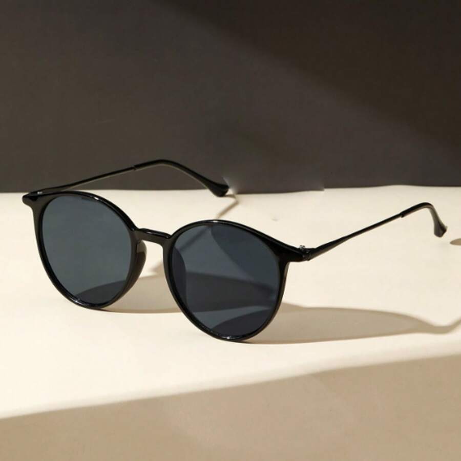 1件装女士塑料复古经典圆形时尚眼镜远足度假配件圆形太阳镜 - 灰色 - 查看 1