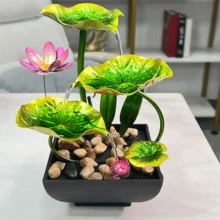 Tabletop Water Fountain With Light,3-Tier Lotus Leaf Fountain, Indoor Tabletop Mini Waterfall, Creative Waterfall Fountain, Bedroom Indoor Fountain,10.6" Green Flowing Water Landscape Decor For Bedroom, Office, Living Room - 綠色 - 查看 7