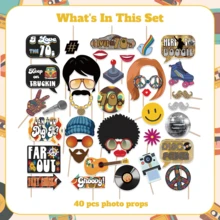 38 piezas Accesorios para fotos de los años 70, decoraciones de fiesta de los años 70 Accesorios para fotos de la temática de la discoteca de los años 70 para decoración de fiestas - Negro - Ver 1