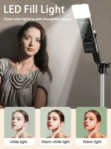 LED 三色便携式迷你蓝牙自拍杆，多角度可调三脚架，紧凑型 6.3 英寸可折叠，适用于直播、集体照和旅行，无线遥控器兼容大多数智能手机，兼容 Android 手机，适用于暑假、旅行、补光、户外活动、直播 Vlogging 设备 - 彩色 - 查看 11