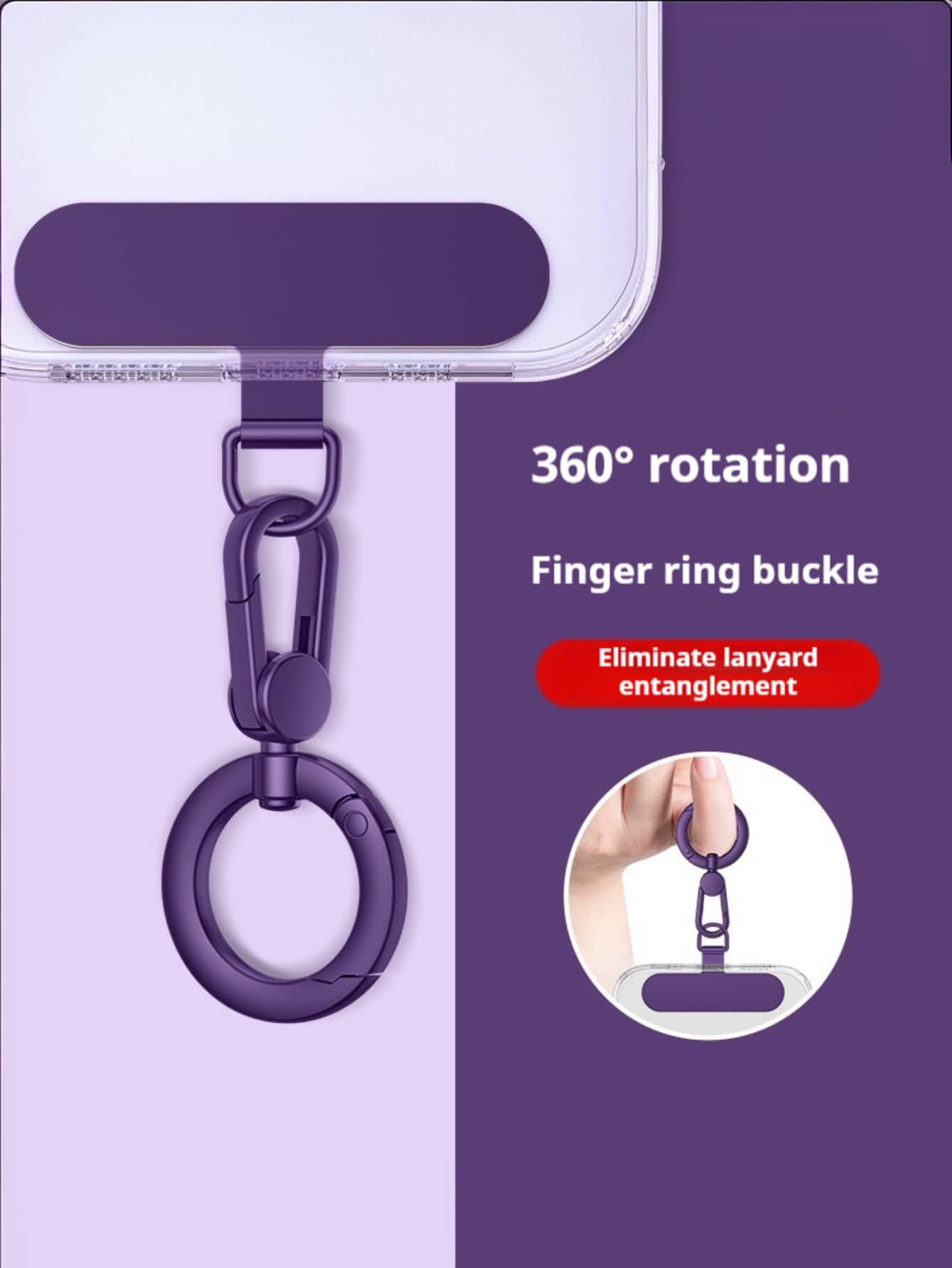 360°旋转不锈钢手机挂绳配件，可拆卸金属环扣钥匙扣，适用于智能手机壳，超薄喷漆夹式手机支架，是送给母亲、家人、朋友的理想生日礼物 - 彩色 - 查看 1