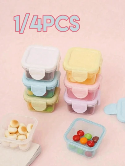 1/2/4 st mini-matförvaringsbehållare, mini genomskinliga behållare med lock, lufttäta förseglingslådor, genomskinliga matförvaringsbehållare, kökslunchlåda kylskåpstäta behållare, små plastförseglade matlådor, mångsidiga kryddburkar, köks- och skolmaterial, stapelbara, bärbara, lämpliga för snacks, frukt, havregryn etc., resor och hemorganisering