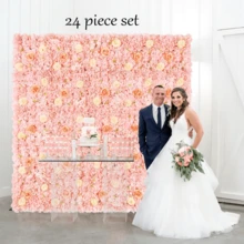 Peach Colored Flower Wall 3D Flower Wall Background Flower Wedding Rose Wall Background Flower Used For Bridal Shower Birthday Party Wedding Rose Photo Background Valentine's Day Halloween Christmas Decoration - 桃色 - 查看 6