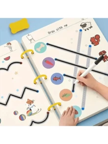 Educational Pen Control Training Book With 32 Sheets/64 Pages - Drawing Maze Activity Workbook For Skill Development, Includes Random Color Pens, Ideal Gift For Holidays And Special Occasions, Suitable For Students (Random Style),Back To School - Multicolor - View 2