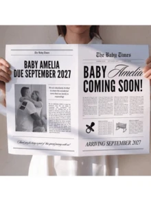 1pc Newspaper Pregnancy Announcement, Large Newspaper Announcement, Pregnancy Newspaper Announcement, Newspaper Gift Delivery 28x43CM, For School Supplies, Back To School, Multi-Functional, Ornamental, Reusable, Modern, Cute, Vintage, Cartoon, Kawaii, Custom, Personalized, Customized, Workers, Clients,Custom Business Cards With Logo Text - Pregnancy Announcement Newspaper 2 - View 2