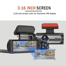 1080P雙攝像頭，車用行車記錄器，前后雙鏡頭，帶IR夜視，循環錄像，廣角汽車DVR攝像機，3.16英寸IPS屏幕，具有雙鏡頭車用儀錶板視頻攝像機 - 黑色 - 查看 4