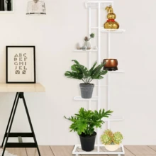 Lislark 3/7 Layers Versatile Indoor/Outdoor Metal Flower Stand With Sliding Wheels - Multi-Tiered Plant Display Rack For Living Room & Balcony - White - View 7