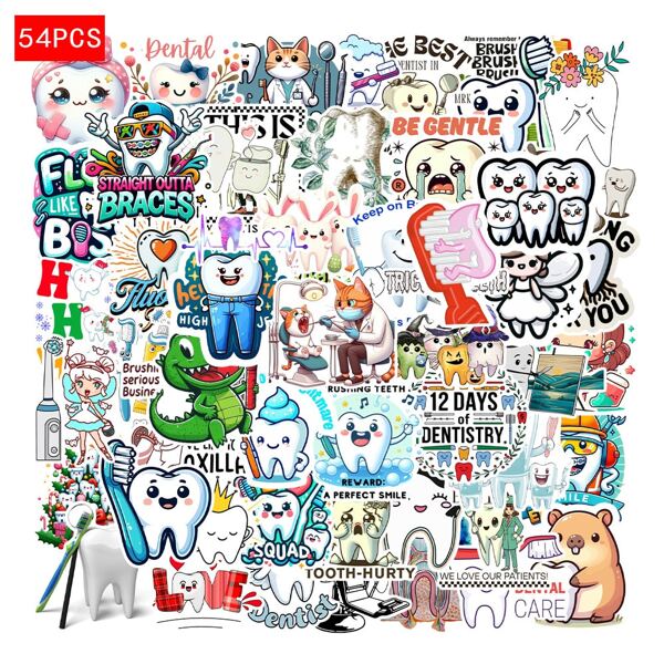 50Pcs Take Care Of Your Teeth Stickers |High Quality Vinyl Stickers For Scrapbook,Decorative Paper,Journaling,Laptop,Bumper,Skateboard,Water Bottles,Computer,Cartoon,Hard Hat,Car Stickers,Stickers Can Bring A Lot Of Fun To Your Life,Perfect Gifts For Adults&Kids Back To School