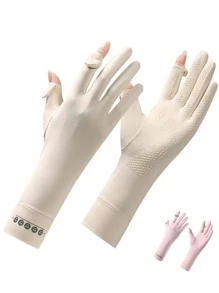 1 Par de Luvas Sem Dedos para Proteção Solar Feminina, Comprimento Médio, Respiráveis e Antideslizantes para Direção, Ciclismo, Uso Externo, Verão