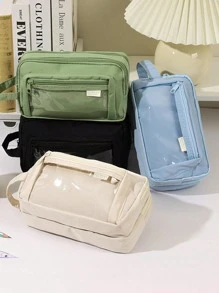 1 Peça Estojo de Lápis Transparente Minimalista de Volta às Aulas para Estudantes, Caixa de Armazenamento Classificada Multi-Camadas de Extra Grande Capacidade para Borrachas, Lápis, Réguas e Artigos de Papelaria, Estojo de Lápis Acessório Conveniente de Estudante com Suporte para Mesa, Bolsa de Armazenamento Cosmético Multifuncional para Dormitório, De Volta às Aulas, Material Escolar, Nécessaire Escolar, Mochila Escolar