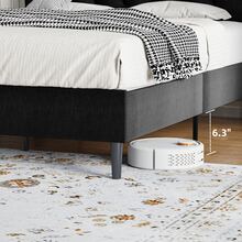 Twin/ Full/ Queen/ King Bed Frame, Upholstered Platform Bed Frame With Headboard, Solid Wood Slats, No Box Spring Needed, Noise-Free, Easy Assembly, White/ Grey/ Dark Grey/ Pink/ Blue - 深灰色 - 查看 3