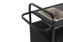 Sairedel Stół barowy na zewnątrz, wózek barowy z wikliny z szafką, wózek do serwowania na patio ze stalowym blatem, z jednym wiaderkiem na lód, blokowane kółka, boczny kosz do ogrodu, basenu i na podwórko, czarny - Czarne - Zobacz 11