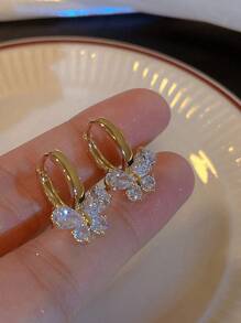 1對時尚蝴蝶鑲嵌鑽石耳環，多用途日常耳釘 - 金色 - 查看 6