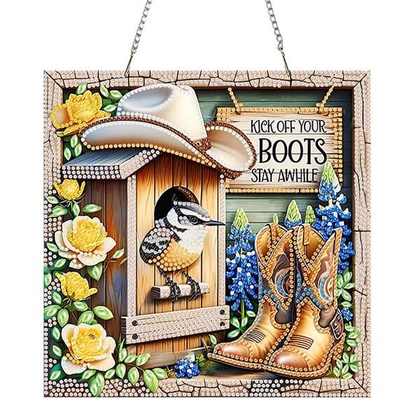 طقم ألم الماس "Take My Boots" - طقم قلادة فن الأحجار الكريمة الأكريلية مع لقم مثقاب فريدة من نوعها، مناسب لديكور الحائط المنزلي، والأهداب والأدوات