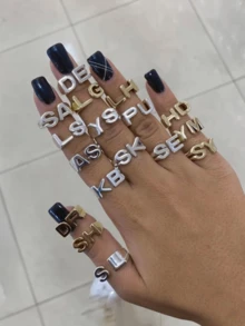 Customized 18K Gold-Plated Stainless Steel Ring,Gothic Name Ring,Old English Text Number Ring,New Year Glamour - Multicolor - View 2