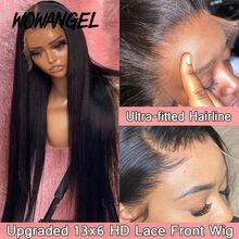WOWANGEL Straight Human Hair 13x6 HD Lace Frontal Wigs Glueless Invisible Real HD Swiss Lace Front Wig Pre Plucked For Women 14-28 Inch True HD Lace Melt Into Skin Lace Front Wigs With Natural Hairline - Natural Black - View 6