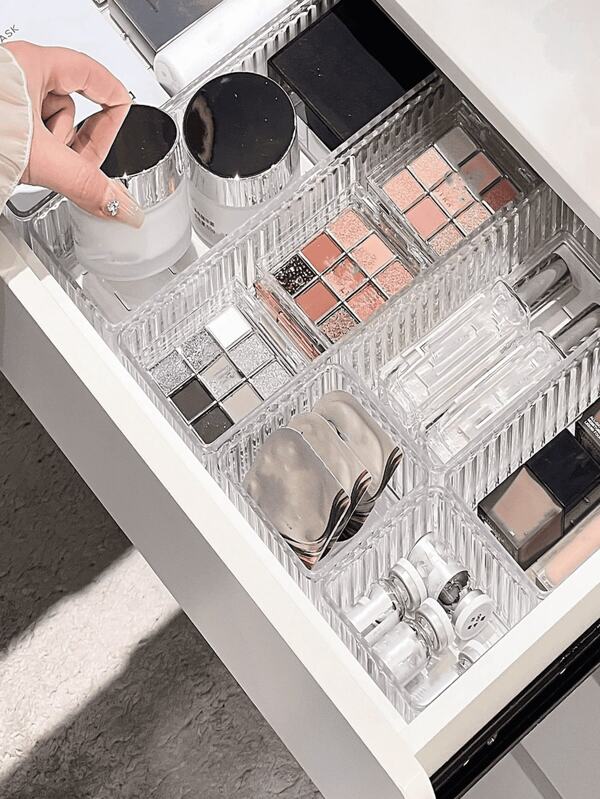 6 piezas Organizador de cosméticos de escritorio con efecto de ondas de agua, organizador de maquillaje transparente, con múltiples compartimentos, para joyas y artículos pequeños, exquisito, muy adecuado para almacenar todo tipo de artículos pequeños, organizador de maquillaje, organizador de cajones, decoración de habitación, almacenamiento para mujeres, organizador de almacenamiento, artículos esenciales de viaje, almacenamiento para dormitorio universitario