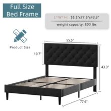 Twin/ Full/ Queen/ King Bed Frame, Upholstered Platform Bed Frame With Headboard, Solid Wood Slats, No Box Spring Needed, Noise-Free, Easy Assembly, White/ Grey/ Dark Grey/ Pink/ Blue - 深灰色 - 查看 7