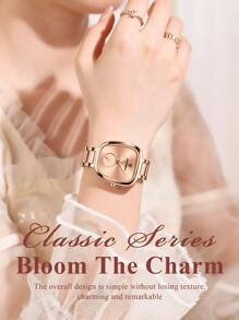 1pc Elegant Rose Gold Stainless Steel Strap Oval Dial Women's Quartz Watch, Luxury Waterproof Watches For Woman, Fashion Ladies Wristwatch Suitable For Daily Occasions, Women's Gifts