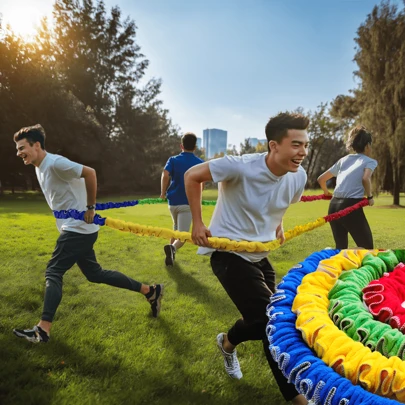 适合户外团队健身爱好者的弹力绳，带有多向弹跳张力带，用于生日派对和家庭后院训练、明亮的彩虹色、万圣节和圣诞节礼物。