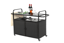 Sairedel Stół barowy na zewnątrz, wózek barowy z wikliny z szafką, wózek do serwowania na patio ze stalowym blatem, z jednym wiaderkiem na lód, blokowane kółka, boczny kosz do ogrodu, basenu i na podwórko, czarny - Czarne - Zobacz 9