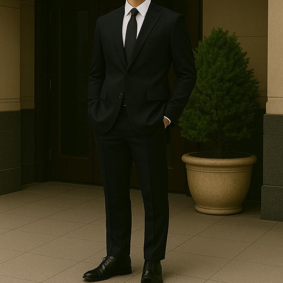 Men's Slim Fit Business Suit – Modern Elegance In 2 Pieces - Black - View 1