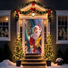 1件/270件圣诞主题门旗，圣诞派对门挂装饰旗，圣诞球圣诞老人图案涤纶门旗，适用于圣诞派对室内外装饰，客厅装饰，圣诞派对餐厅装饰，派对氛围装饰，圣诞节促销，2025年圣诞节