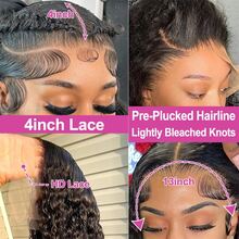 200% Density 34inch Brazilian Virgin Human Hair 13x4 HD Lace Frontal Wig Curly Wigs Curly Water Wave 13x4 Deep Wave Frontal Wig Human Hair Blended Hair Natural Color Pre Pluck Wig With Baby Hair - 自然色&黑色系 - 查看 6