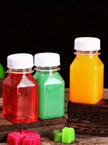 1/3/6/9/12个装迷你可重复使用塑料果汁瓶，带盖，健康果汁容器，适用于冰沙、茶、自制饮料，便携配件 - 彩色 - 查看 5