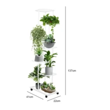 Lislark 3/7 Layers Versatile Indoor/Outdoor Metal Flower Stand With Sliding Wheels - Multi-Tiered Plant Display Rack For Living Room & Balcony - White - View 6