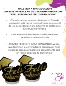 12 Diadema Graduación Accesorio Cabello Escuela   Letras  Estampado Integral    Fiesta - Negro - Ver 3