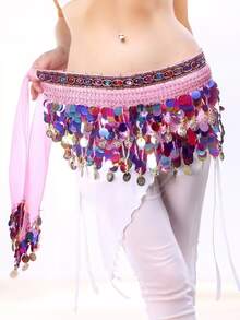 女士肚皮舞臀巾裹裙，带亮片流苏，迷你裙装，适合泰国/阿拉伯舞者