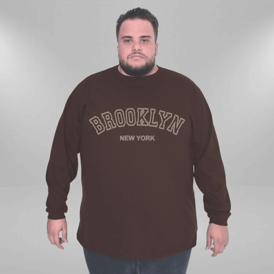 Brooklyn New York Men's Plus Size Long Sleeve T-Shirt 100% Cotton - Rỉ Nâu - Xem 1