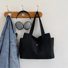 Women's Large Canvas Lined Shoulder Bag For College, Travel, And Work - 黑色 - 查看 7