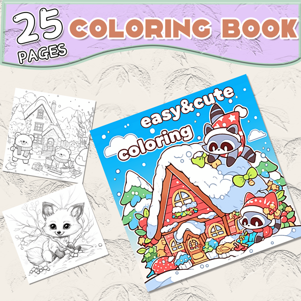 1 Leuk en mooi kleurboek, 25 pagina's, cartoonstijl, voor ontspanning, angstverlichting, concentratie, ideaal als nieuwjaarscadeau, verjaardagscadeau, vakantiecadeau, feestcadeau, kerstcadeau, Halloweencadeau, cadeau voor de start van het schooljaar, cadeau voor feestdagen, kantoorbenodigdheden