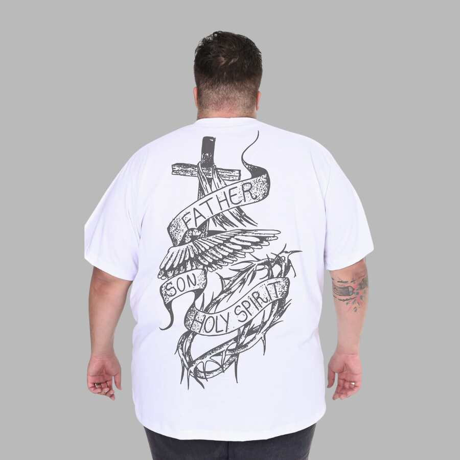 Camiseta Father Son Holy Spirit Cristã Masculina Plus Size - Branco - Visão 1