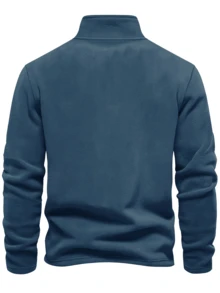 Men's Fleece Half-Open Zipper Top, Stand-Up Collar Half-Zipper Long-Sleeved Pullover, Men's Classic And Fashionable Polo Shirt - xanh nhạt - Xem 2