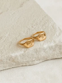 Custom Square Signet Ring ,Engraved Initial Ring - Personalized Couple Rings - Medium Square Signet, Christmas Gifts, Valentine's Day Gifts, Family Gifts,Gift For Women/Men