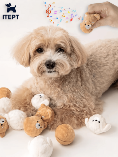 Squeaky Dog Chew Toy - Puppy-Shaped Bouncing Ball With Spikes For Teeth Cleaning, Interactive Pet Toy For Small Dogs (Poodle/Bichon) & Cats
