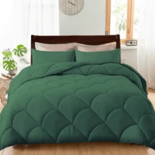 3pcs Plush Solid Waves Pattern Comforter Set, 1 Comforter + 2 Pillow Shams (Comforter Included, Pillows Not Included), Soft & Fluffy, Suitable For All Seasons - Dark Green - View 6