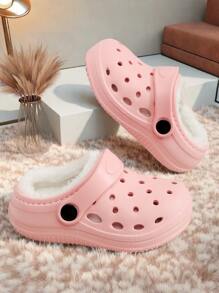 Modische, perforierte Baumwoll-Hausschuhe für Jungen und Mädchen für Winterwärme, tägliche Lässig, Atmungsaktivität, Zuhause und Outdoor, einfarbig, schlichte flache Sohle, bequeme und vielseitige Baumwollschuhe